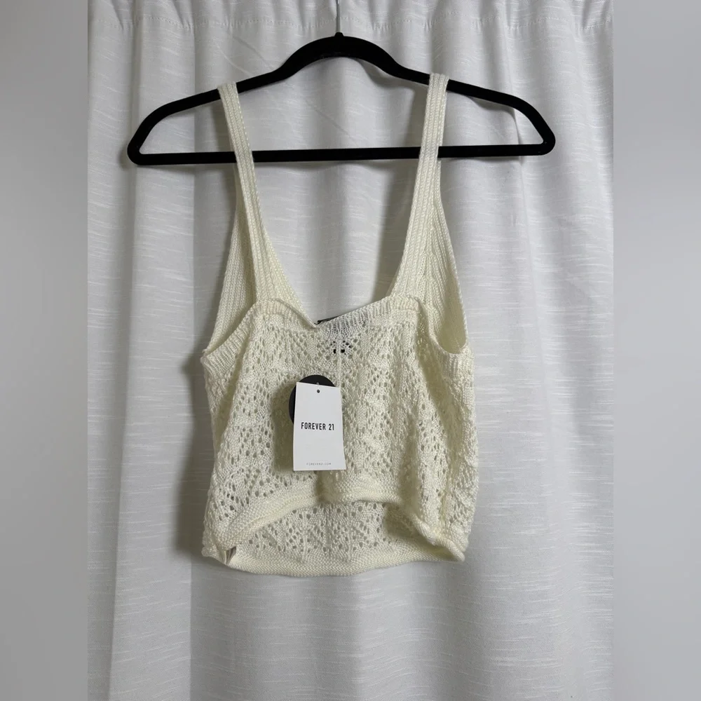 Forever 21 Cream Crochet Knit Crop Tank Top Festival Outfit | NWT Size S - Picture 8 of 11